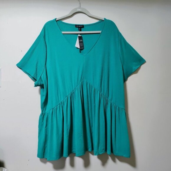 NWT Lane Bryant Peplum Babydoll Tunic Top Waffle Knit Green Womens Plus 26/28 - Picture 2 of 11